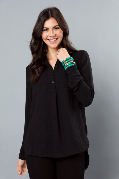 Half Button Blouse, Black