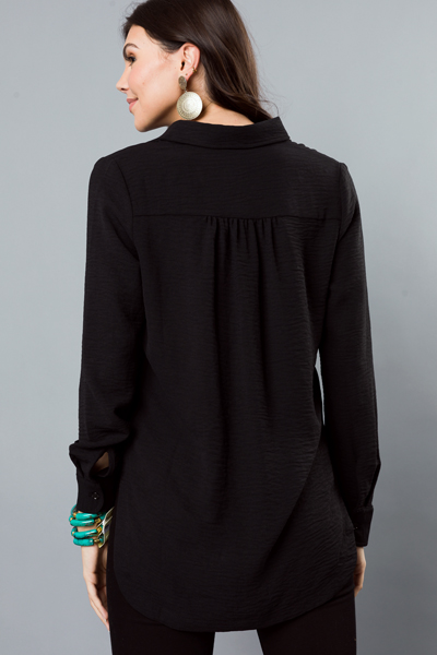 Half Button Blouse, Black