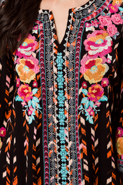 Printed Embroidery Tunic, Black
