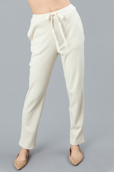 Soft Rib Slim Pants, Cream