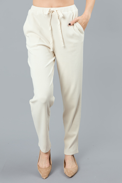 Soft Rib Slim Pants, Cream