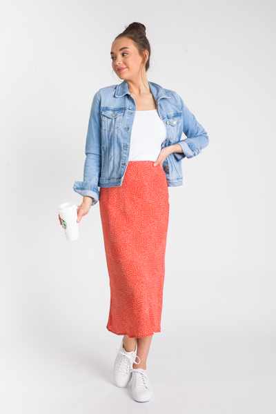 Ditsy Dot Midi Skirt, Orange