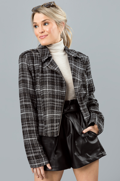 Tweed Moto Jacket, Black