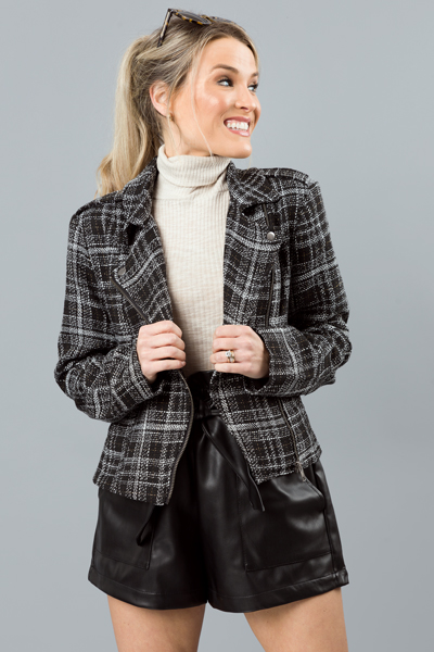 Tweed Moto Jacket, Black