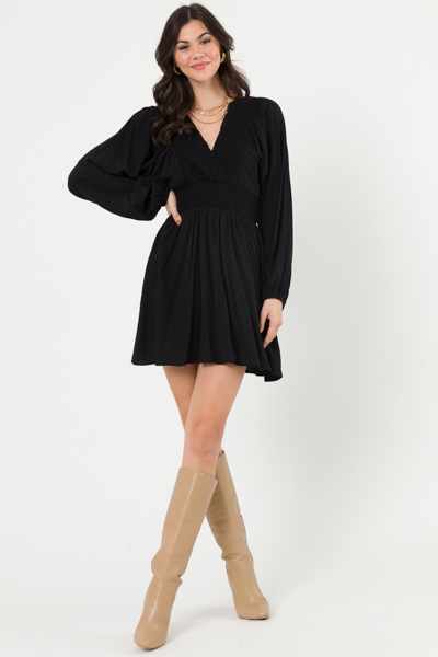 Smocked V Romper Dress, Black