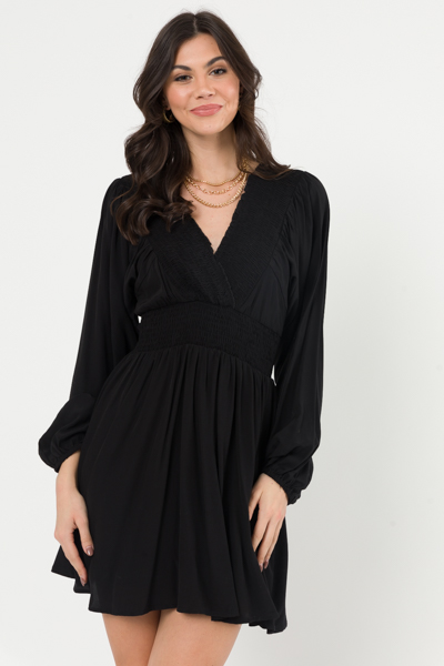 Smocked V Romper Dress, Black