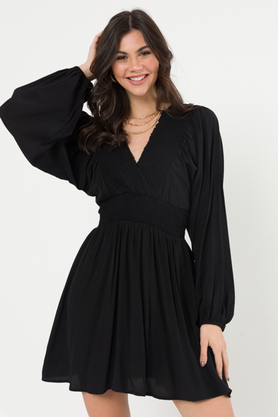 Smocked V Romper Dress, Black