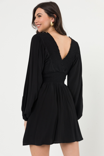 Smocked V Romper Dress, Black