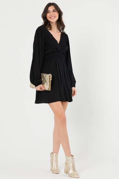 Smocked V Romper Dress, Black