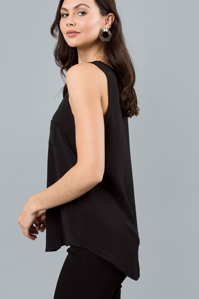 Scoop Neck Pocket Tank, Black