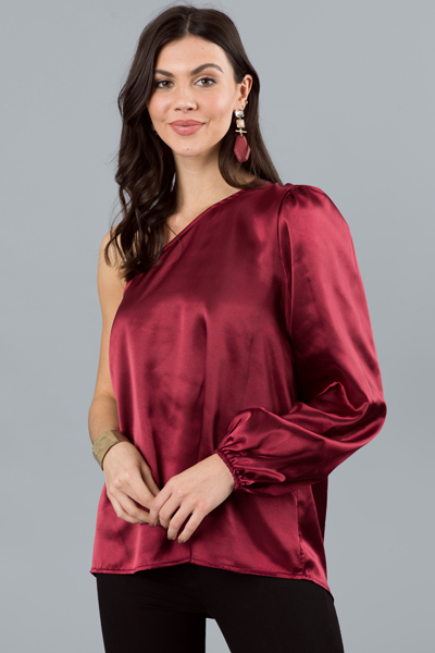 Single Sleeve Silk Blouse, Burgundy