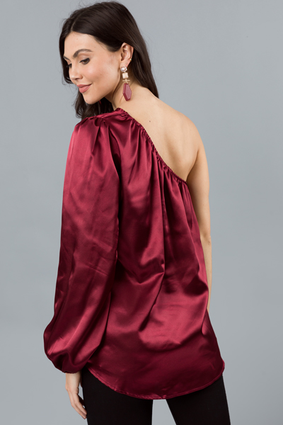 Single Sleeve Silk Blouse, Burgundy