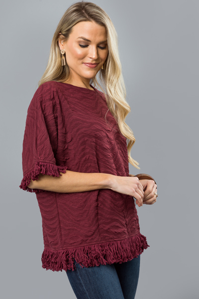 Fringe Texture Top, Burgundy