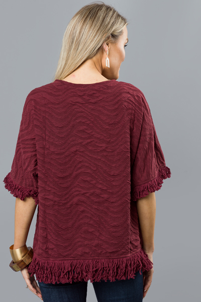 Fringe Texture Top, Burgundy