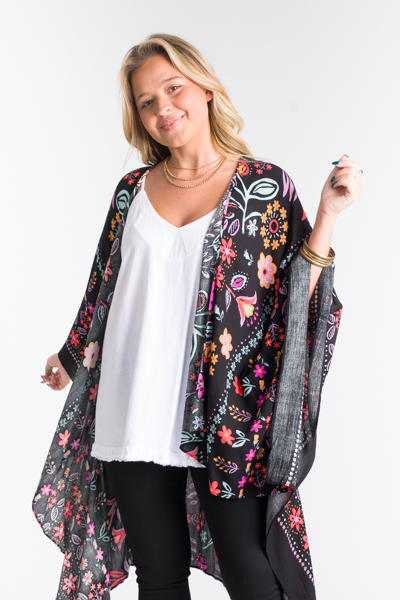 Bold Floral Kimono, Black