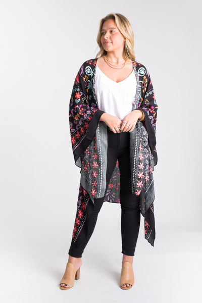 Bold Floral Kimono, Black