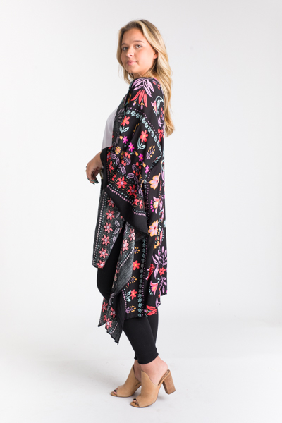 Bold Floral Kimono, Black