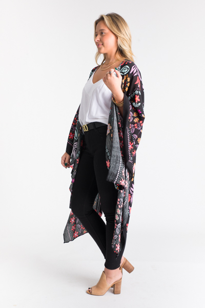 Bold Floral Kimono, Black