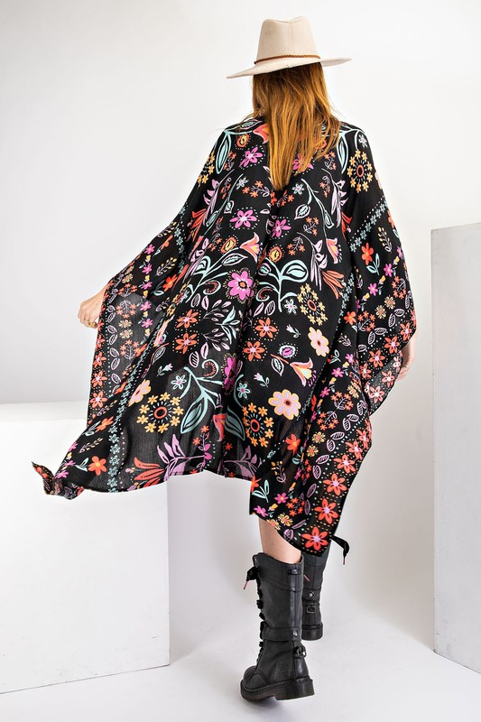 Bold Floral Kimono, Black