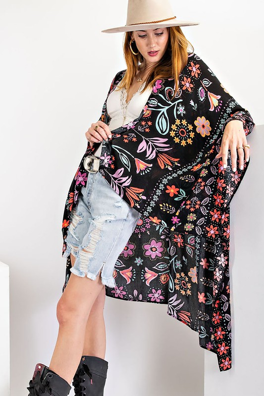 Bold Floral Kimono, Black