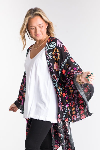 Bold Floral Kimono, Black