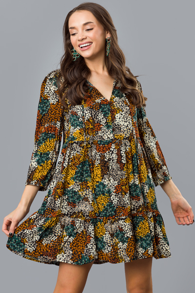 Warm Floral Loose Dress, Black