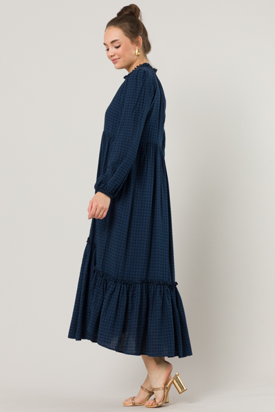 Buttoned Plaid Maxi, Navy