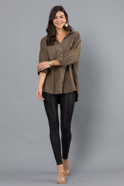 Suede Button Up Tunic, Olive