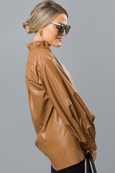 Leather V Neck Top, Camel