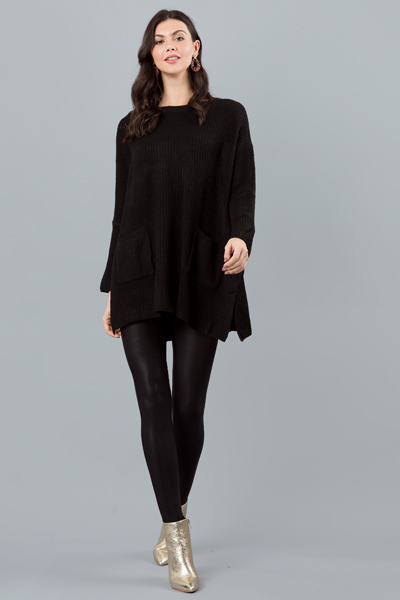 Patch Pocket Boxy Sweater, Black