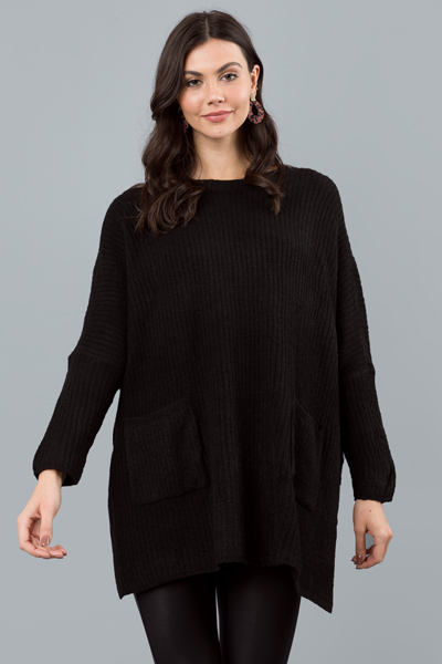 Patch Pocket Boxy Sweater, Black