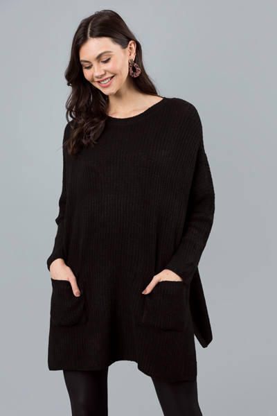 Patch Pocket Boxy Sweater, Black