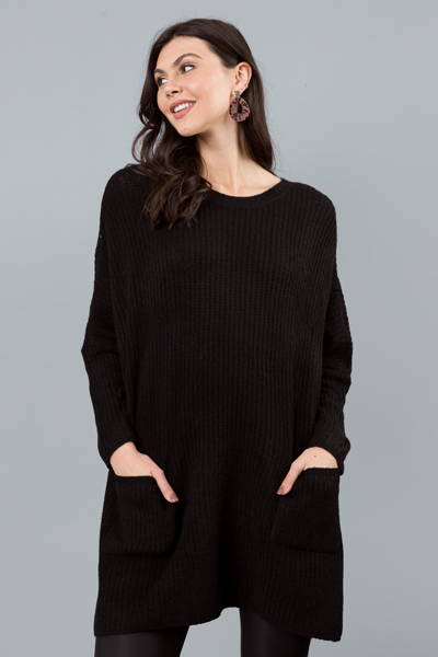 Patch Pocket Boxy Sweater, Black