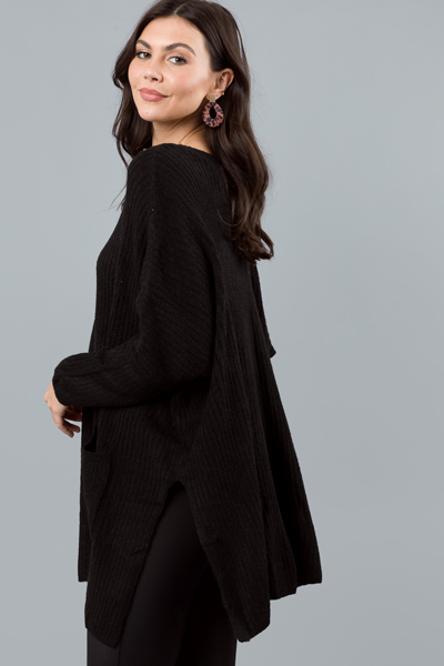 Patch Pocket Boxy Sweater, Black