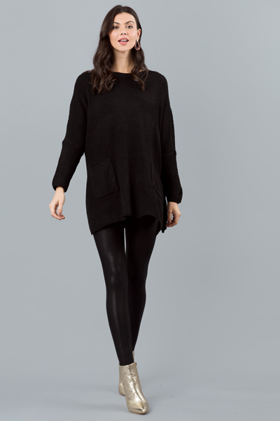 Patch Pocket Boxy Sweater, Black