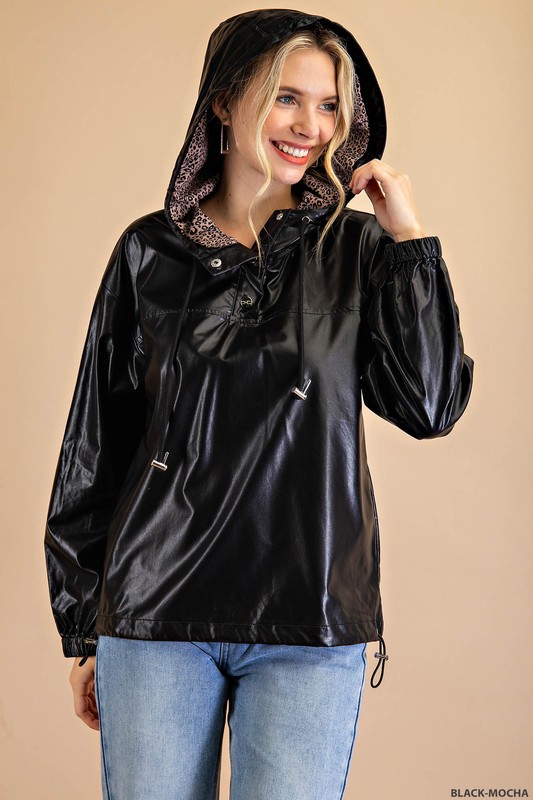 Leather Animal Hoodie, Black