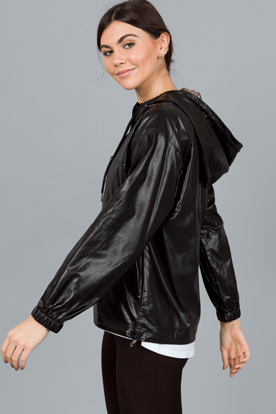 Leather Animal Hoodie, Black