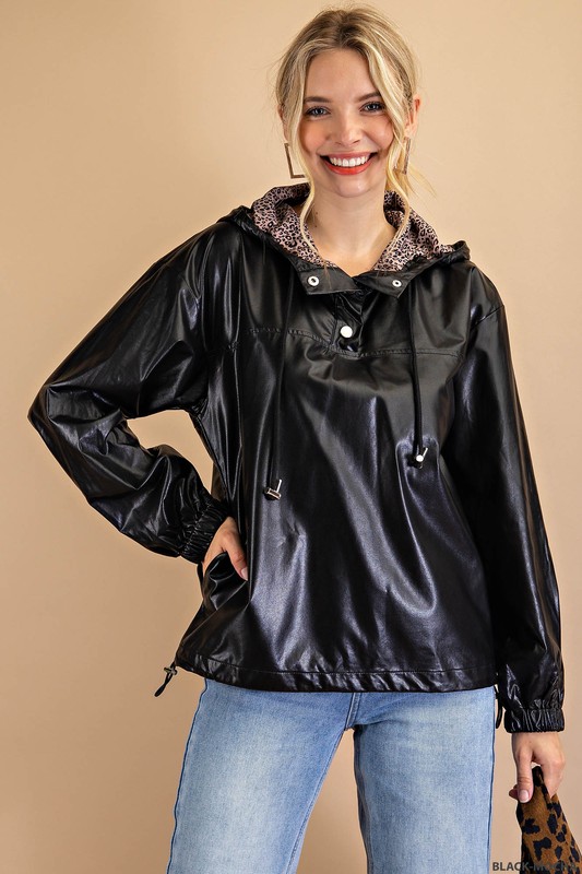 Leather Animal Hoodie, Black