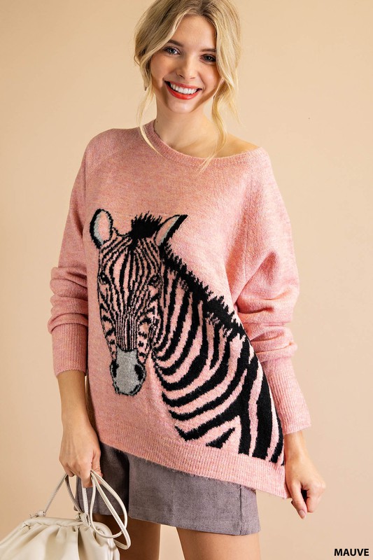 Marty Zebra Sweater, Mauve