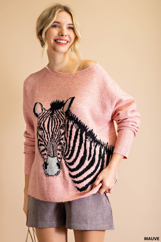Marty Zebra Sweater, Mauve