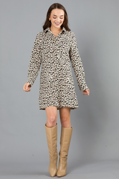 Corduroy Shirt Dress, Cheetah