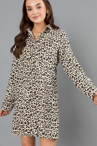 Corduroy Shirt Dress, Cheetah