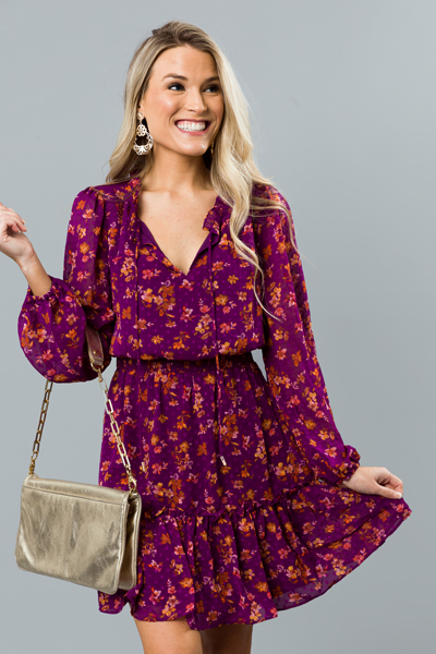 Spot Texture Floral Dress, Violet