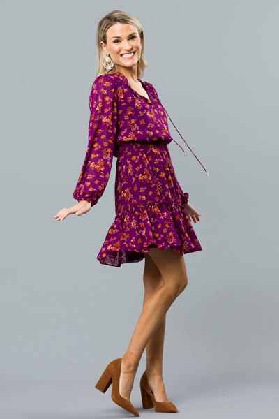 Spot Texture Floral Dress, Violet