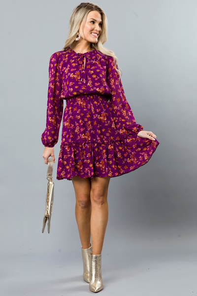 Spot Texture Floral Dress, Violet