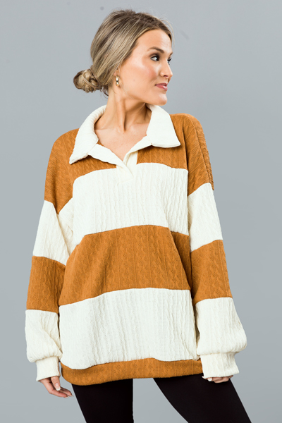 Colorblock Collar Sweater, Camel