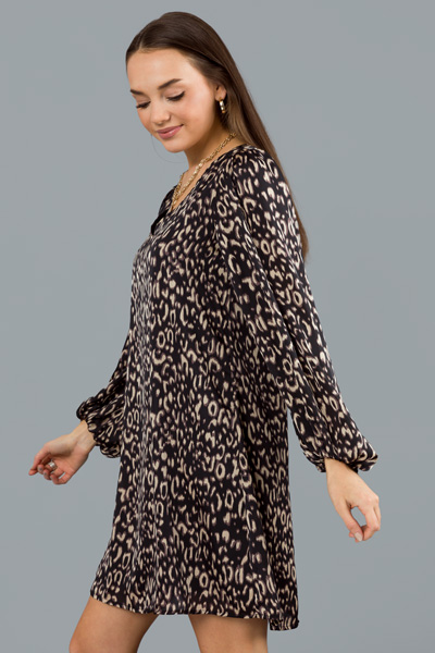 Satin Leopard Dress, Black