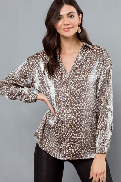 Shimmer Leopard Button Up, Sand