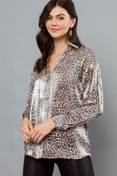 Shimmer Leopard Button Up, Sand