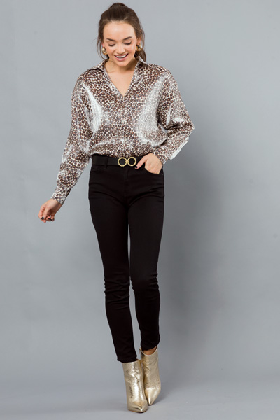 Shimmer Leopard Button Up, Sand